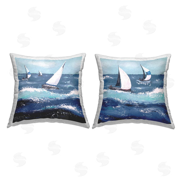 Stupell Industries Jade Reynolds | Sailing Boats Ocean Waves Printed Throw Pillow Set