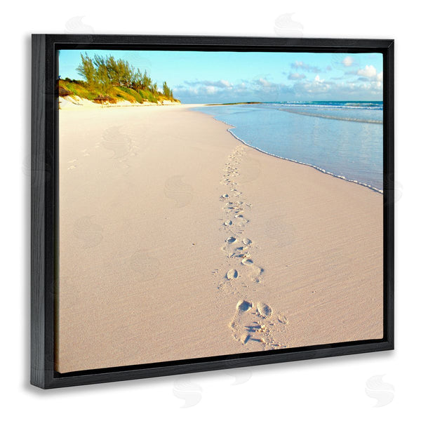 Stupell Industries Jairo Rodriguez | Sandy Footprints Across Beach Coastline Cloudy Nautical Horizon Wall Art