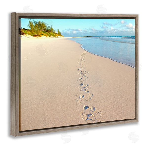 Stupell Industries Jairo Rodriguez | Sandy Footprints Across Beach Coastline Cloudy Nautical Horizon Wall Art