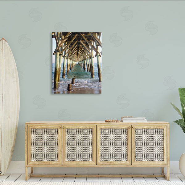 Stupell Industries Jairo Rodriguez | Weathered Beach Pilons Ocean Waves Under Tall Dock Wall Art