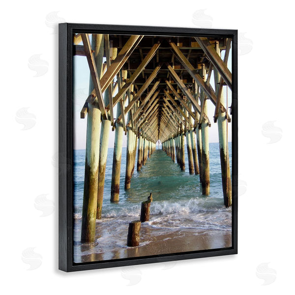 Stupell Industries Jairo Rodriguez | Weathered Beach Pilons Ocean Waves Under Tall Dock Wall Art