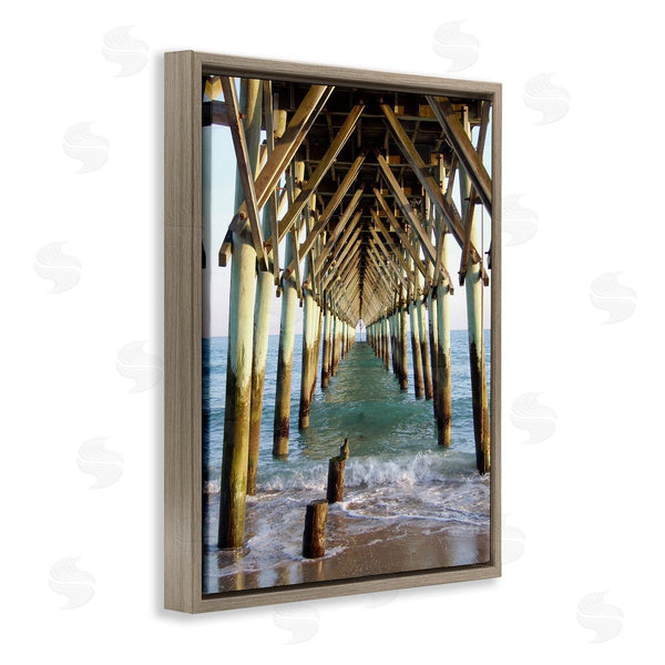Stupell Industries Jairo Rodriguez | Weathered Beach Pilons Ocean Waves Under Tall Dock Wall Art