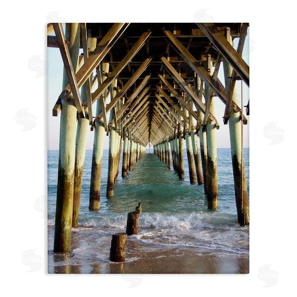 stupell industries Jairo Rodriguez | Weathered Beach Pilons Ocean Waves Under Tall Dock Wall Art