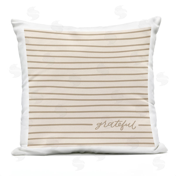 Stupell Industries Jalynn Heerdt | Grateful Beige Stripes Pattern Printed Throw Pillow