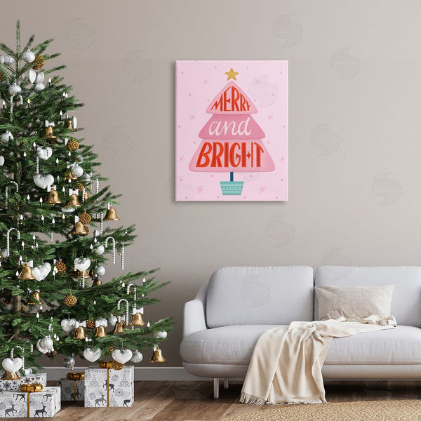 Stupell Industries Jalynn Heerdt | Merry & Bright Typography Pink Christmas Tree Pattern Wall Art