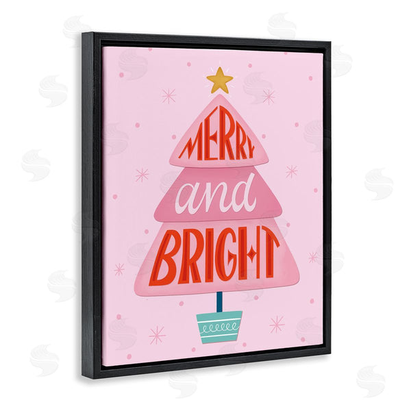 Stupell Industries Jalynn Heerdt | Merry & Bright Typography Pink Christmas Tree Pattern Wall Art