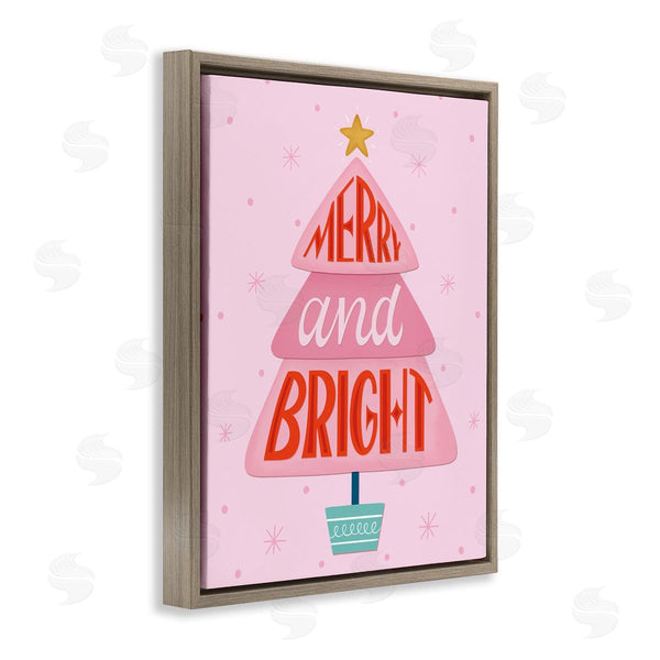 Stupell Industries Jalynn Heerdt | Merry & Bright Typography Pink Christmas Tree Pattern Wall Art