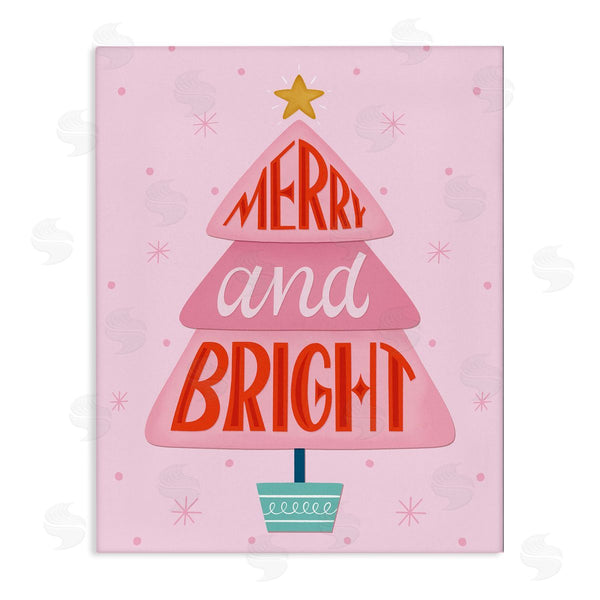 stupell industries Jalynn Heerdt | Merry & Bright Typography Pink Christmas Tree Pattern Wall Art