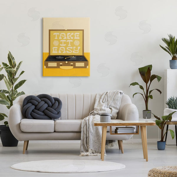 Stupell Industries Jalynn Heerdt | Take It Easy Motivational Vintage Boho Record Player Wall Art