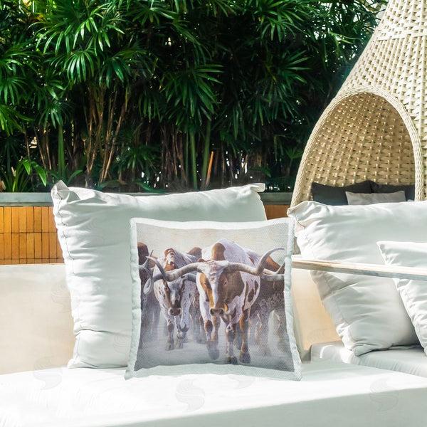 Stupell Industries James Corwin | Herd Of Longhorns On Ranch Printed Throw Pillow