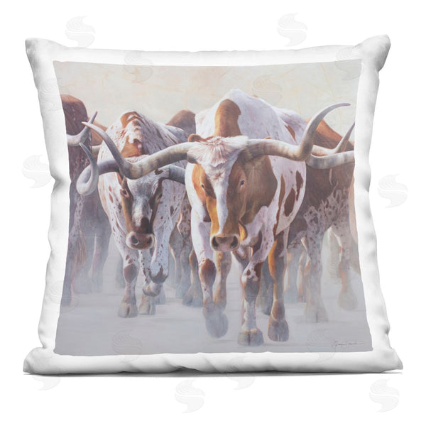 stupell industries James Corwin | Herd of Longhorns on Ranch Printed Throw Pillow