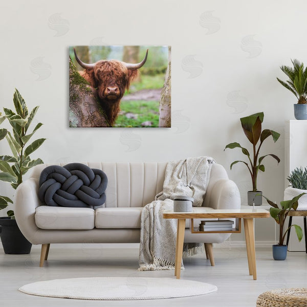 Stupell Industries James Dobson | Highland Cattle Peering Between Trees Lush Nature Scene Wall Art