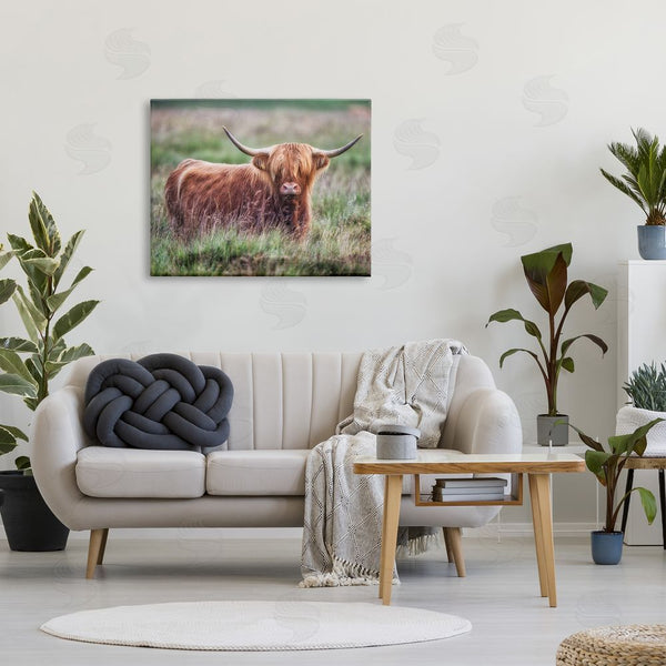 Stupell Industries James Dobson | Highland Longhorn Cattle Grazing Rural Countryside Grassland Wall Art