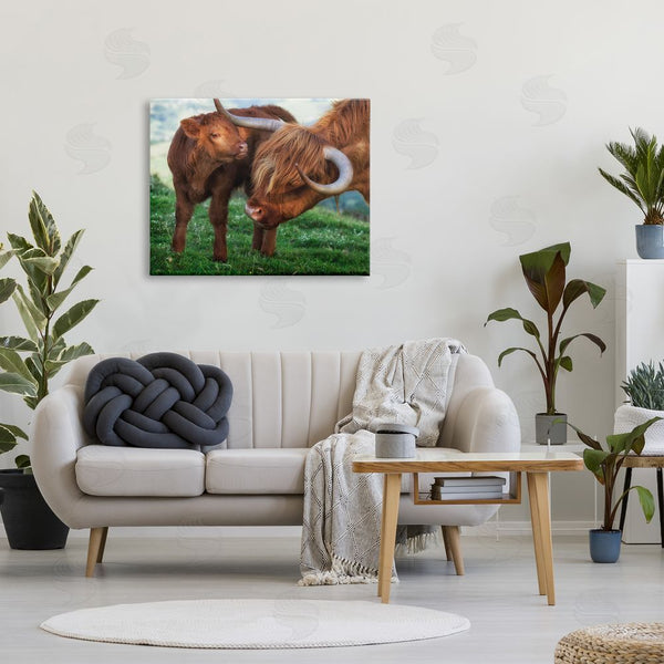 Stupell Industries James Dobson | Loving Longhorn Cattle Nuzzling Calf Heartwarming Animals Wall Art
