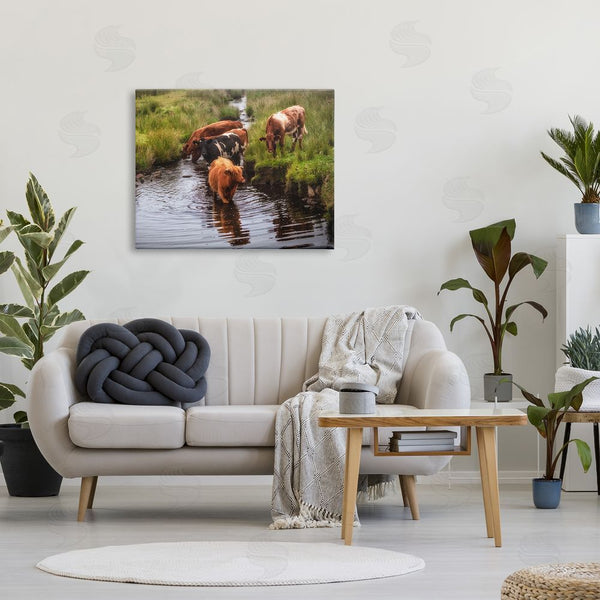 Stupell Industries James Dobson | Rural Cattle Enjoying Stream Water Between Grassland Wall Art