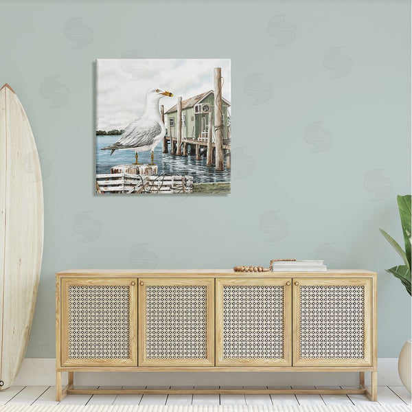 Stupell Industries James Harris | Coastal Seagull Perched Dock Marina Wall Art