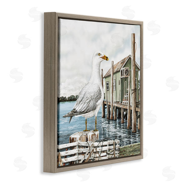 Stupell Industries James Harris | Coastal Seagull Perched Dock Marina Wall Art