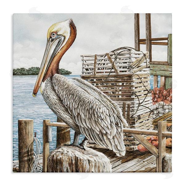 stupell industries James Harris | Pelican Perched on Fishing Dock
