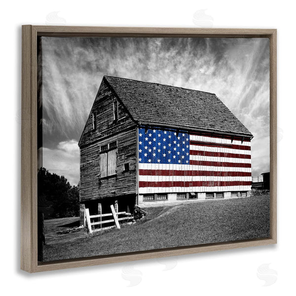 Stupell Industries James McLoughlin | Black & White Barn With American Flag Wall Art