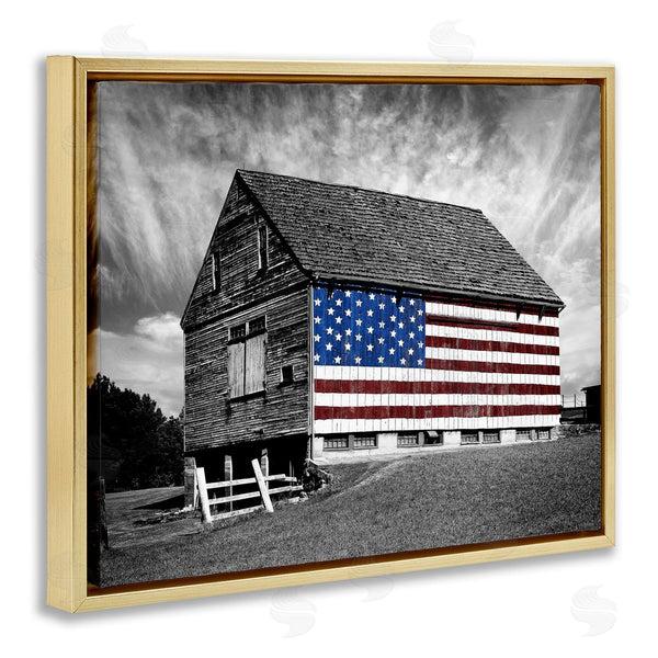 Stupell Industries James McLoughlin | Black & White Barn With American Flag Wall Art