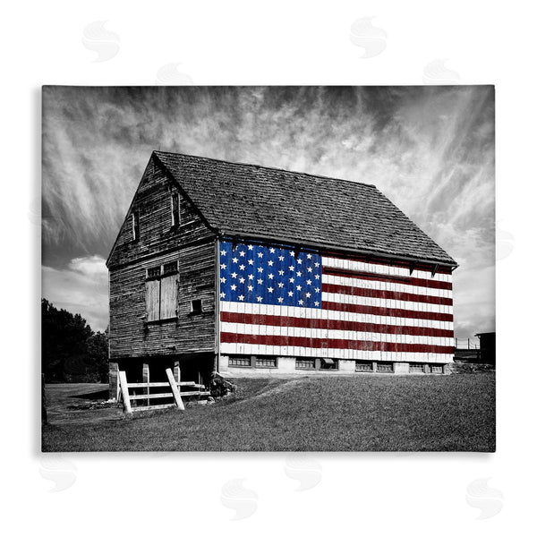 stupell industries James McLoughlin | Black & White Barn with American Flag Wall Art