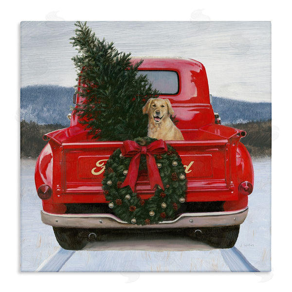 stupell industries James Wiens | Christmas Tree & Dog Red Truck Driving Snowy Scene Wall Art