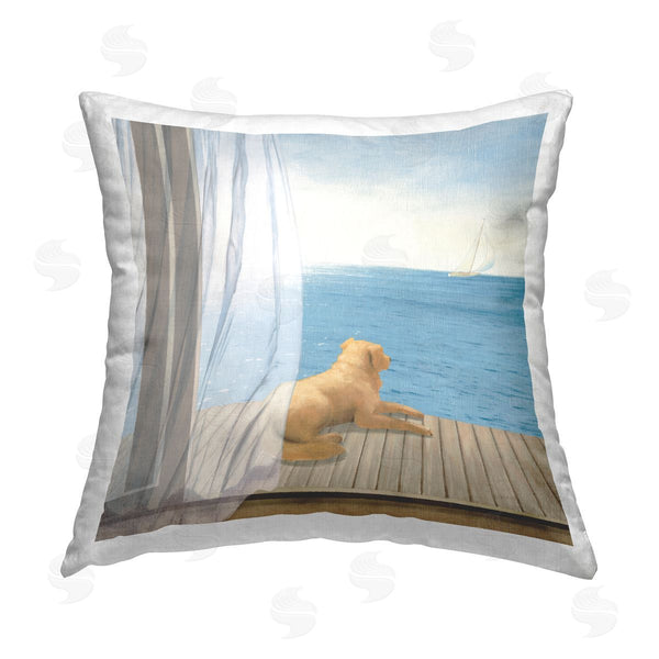 stupell industries James Wiens | Dog with Ocean View Printed Throw Pillow