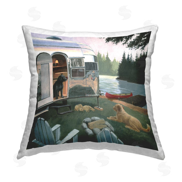 stupell industries James Wiens | Dogs Camping Lake View Printed Throw Pillow