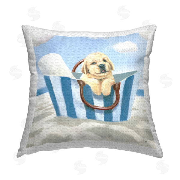 Stupell Industries James Wiens | Puppy In Beach Basket Printed Throw Pillow
