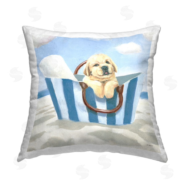 stupell industries James Wiens | Puppy in Beach Basket Printed Throw Pillow