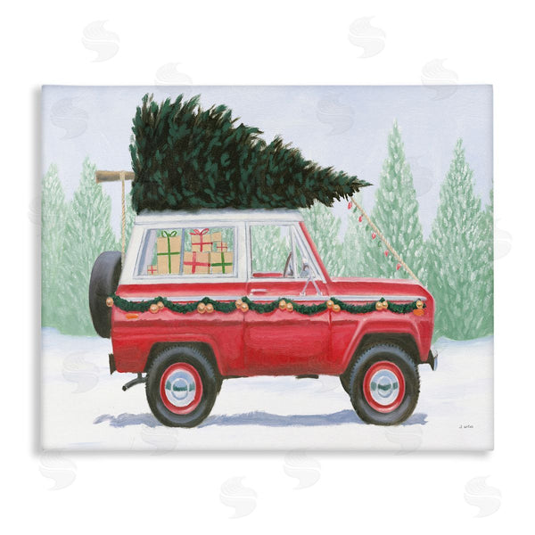 stupell industries James Wiens | Red Utility Truck Winter Christmas Tree Snowy Forest Wall Art