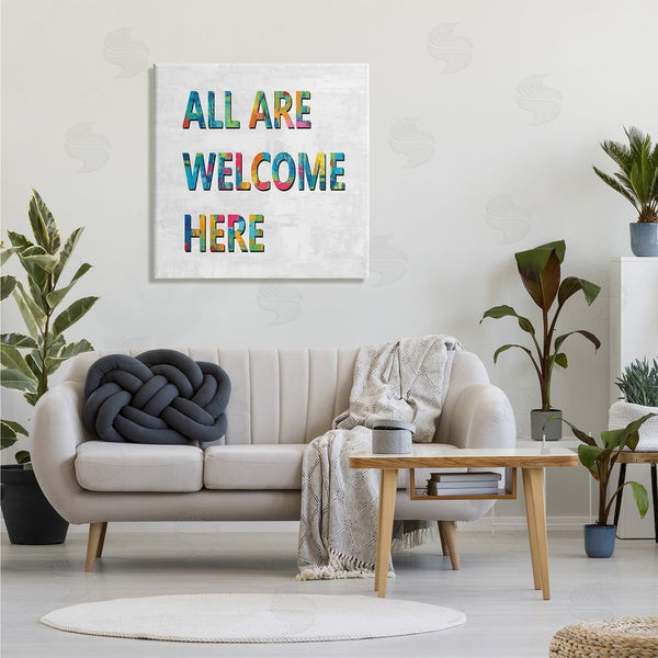 Stupell Industries Jamie MacDowell | All Are Welcome Here Phrase Fun Bold Typography Wall Art