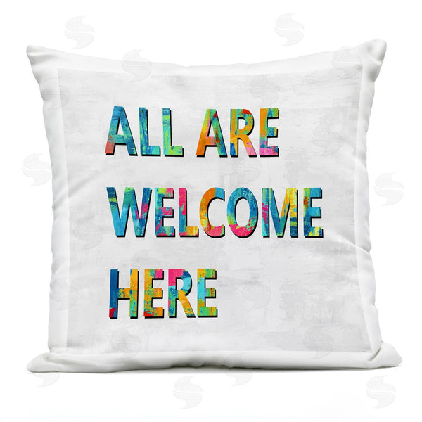 Stupell Industries Jamie MacDowell | All Are Welcome Here Rainbow Printed Throw Pillow