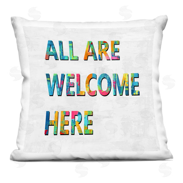 stupell industries Jamie MacDowell | All Are Welcome Here Rainbow Printed Throw Pillow