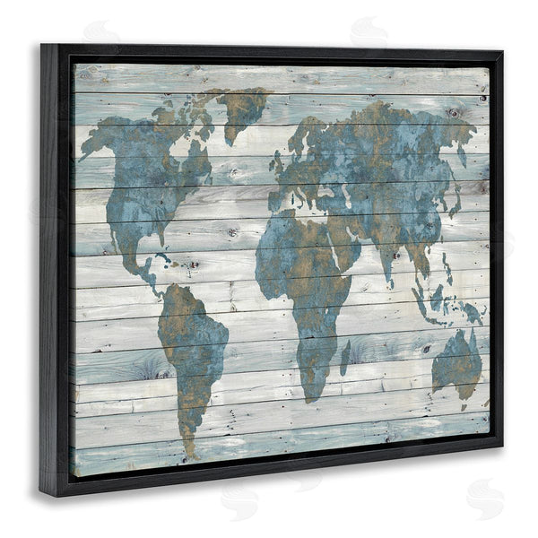 Stupell Industries Jamie MacDowell | Slate Blue & Tan World Map