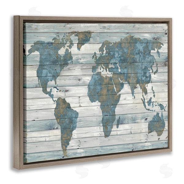 Stupell Industries Jamie MacDowell | Slate Blue & Tan World Map