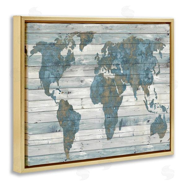 Stupell Industries Jamie MacDowell | Slate Blue & Tan World Map