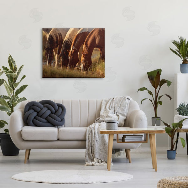 Stupell Industries Jan Walters | Sunlit Horses Drinking Water Wildlife Nature Scene Wall Art