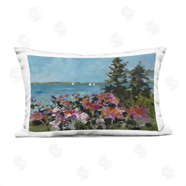 Stupell Industries JANE SLIVKA | Coastal Flowers With Seascape Printed Throw Pillow