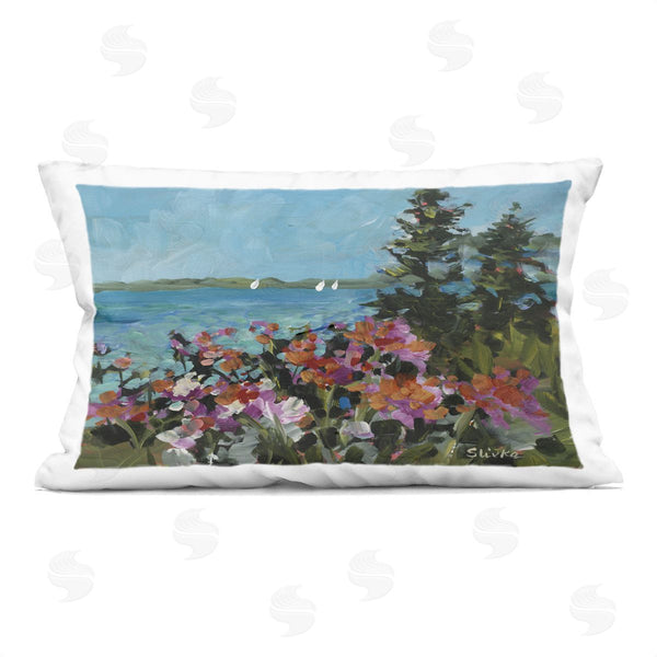 stupell industries JANE SLIVKA | Coastal Flowers with Seascape Printed Throw Pillow