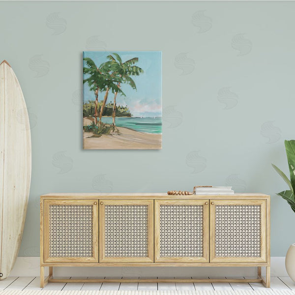 Stupell Industries Jane Slivka | Contemporary Summer Palm Tree Coast Line Distant Boats Wall Art