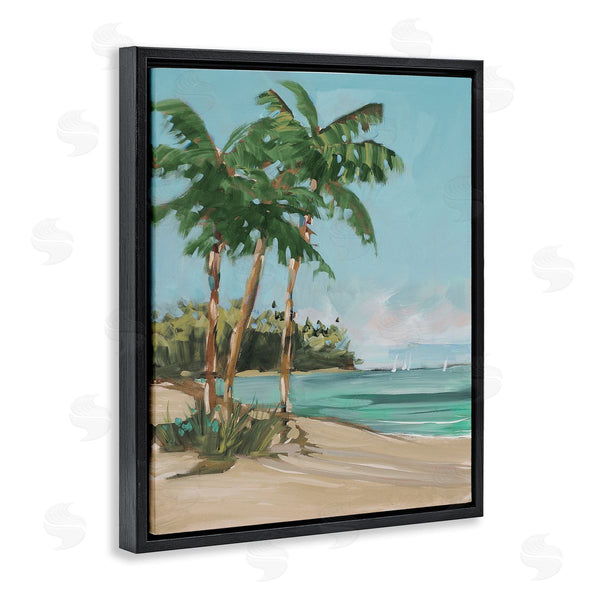 Stupell Industries Jane Slivka | Contemporary Summer Palm Tree Coast Line Distant Boats Wall Art