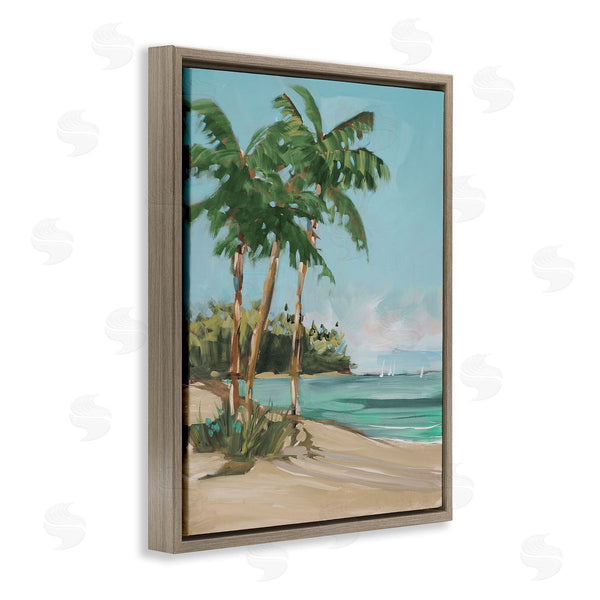 Stupell Industries Jane Slivka | Contemporary Summer Palm Tree Coast Line Distant Boats Wall Art