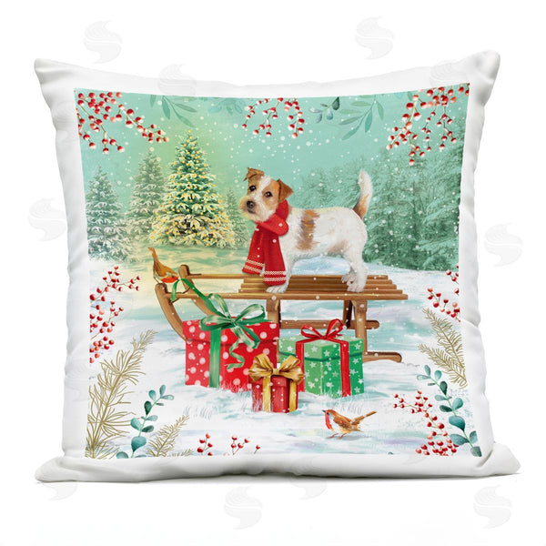 Stupell Industries Jane Sunner | Festive Puppy Gift Sleigh Printed Throw Pillow