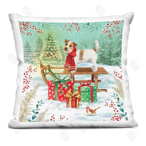 stupell industries Jane Sunner | Festive Puppy Gift Sleigh Printed Throw Pillow