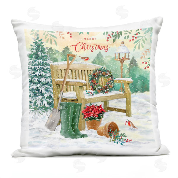 Stupell Industries Jane Sunner | Merry Christmas Winter Garden Scene Printed Throw Pillow