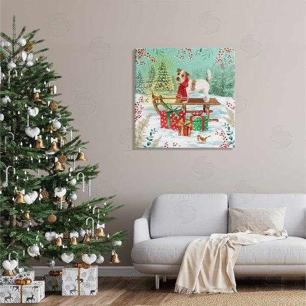 Stupell Industries Jane Sunner | Puppy On Sled Christmas Gifts Wall Art