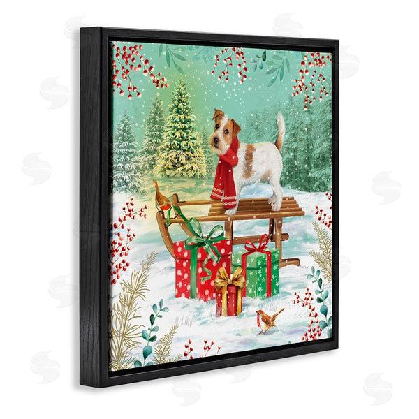 Stupell Industries Jane Sunner | Puppy On Sled Christmas Gifts Wall Art