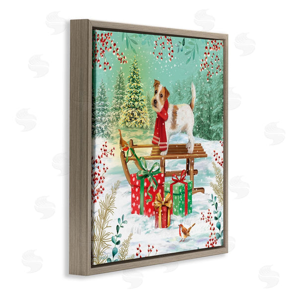 Stupell Industries Jane Sunner | Puppy On Sled Christmas Gifts Wall Art