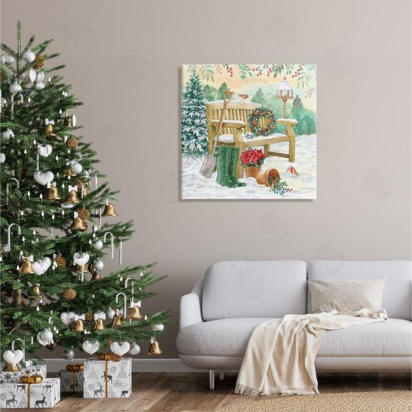 Stupell Industries Jane Sunner | Snowy Bench Seasonal Holly Plants Wall Art